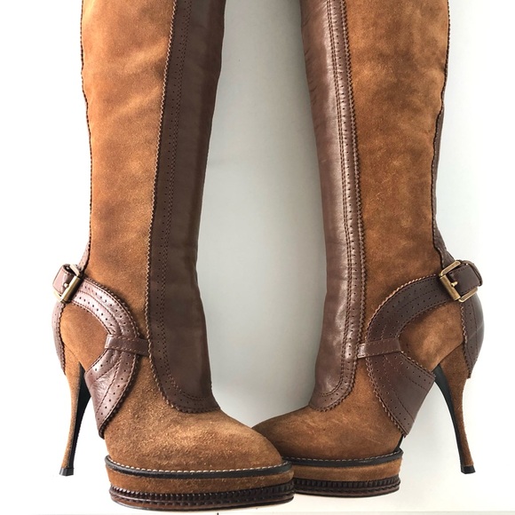 Christian Dior Retro Vintage Intrigante Thigh High Brown Harness Heeled Boots 35 - Picture 5 of 12